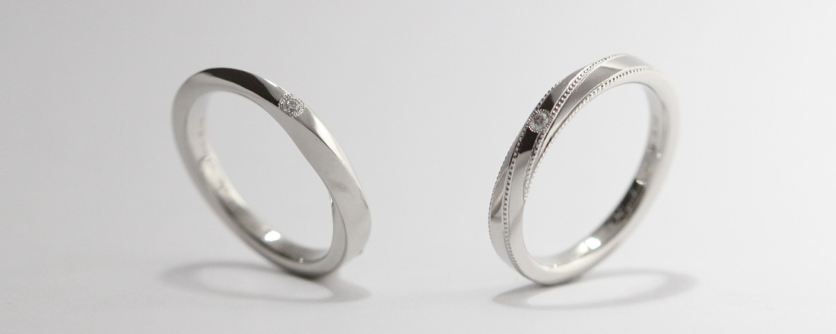 ミルグレインとミル留めメレダイヤのプラチナ結婚指輪